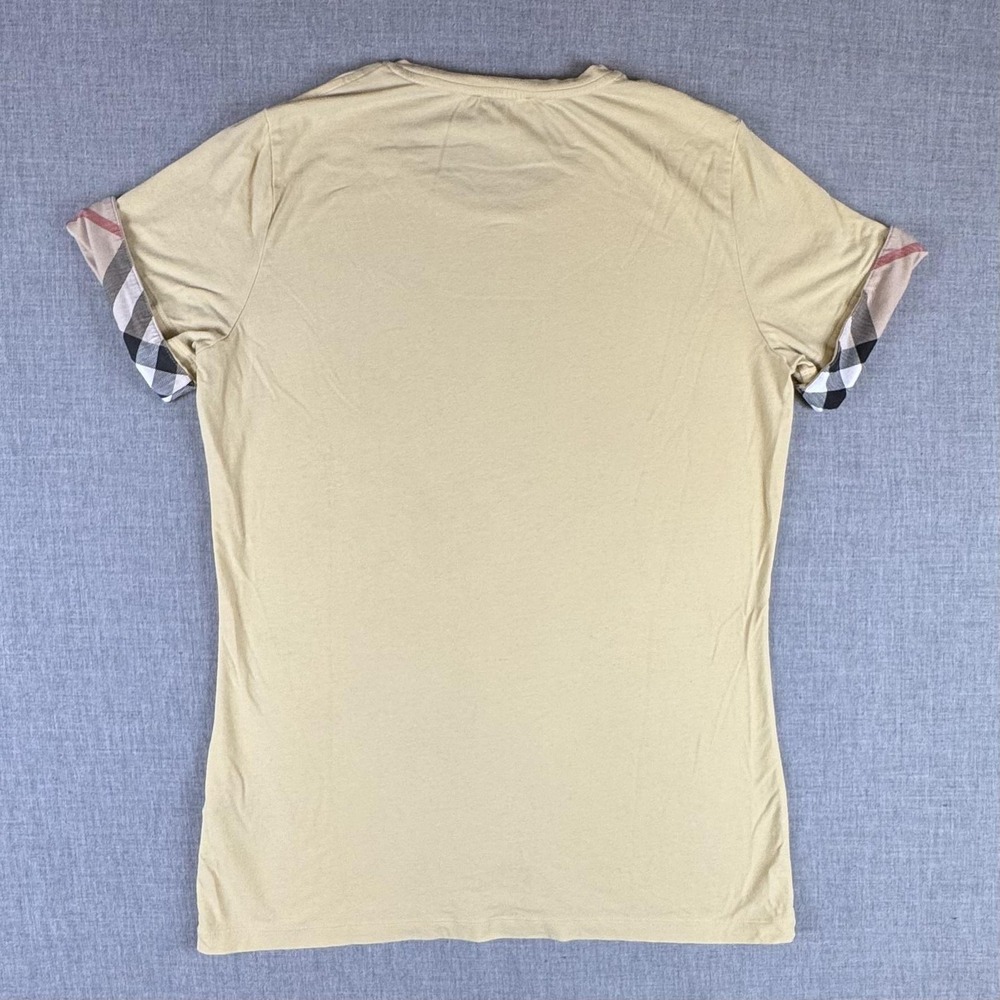 Burberry Shirt Womens XL Yellow Nova Check Cuff Short Sleeve Stretch Crewneck - Picture 3 of 8